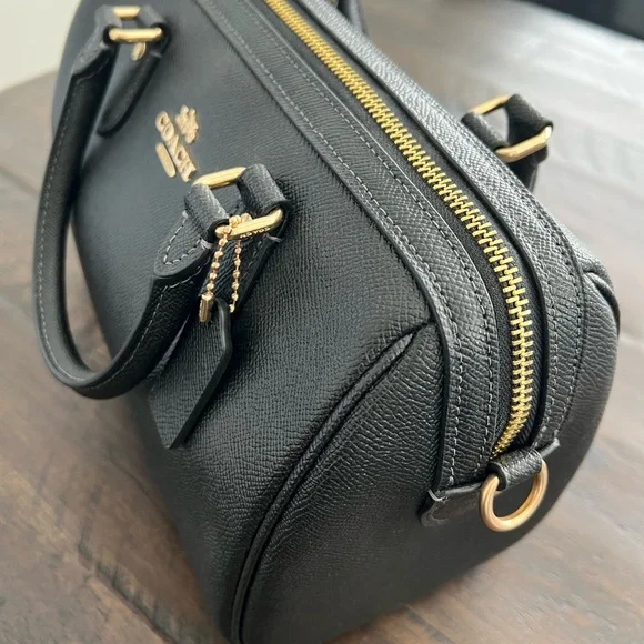 Coach Black Leather Rowan Satchel with Gold Accents - Picture 2 of 6